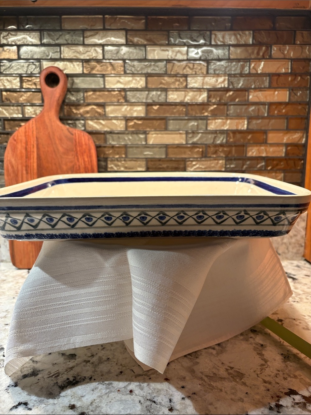 Blue and White Ceramic Rectangular Baking Dish - Classic Pattern